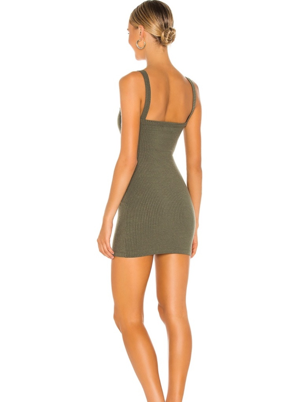 Lovers + Friends Olive Ribbed Square-Back Mini Dress